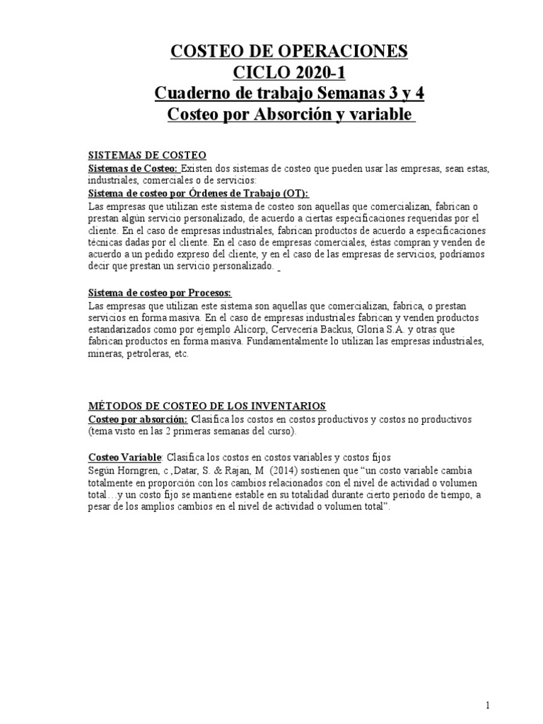 Costeo de Operaciones: Métodos y Ejemplos | PDF | Costo | Inventario