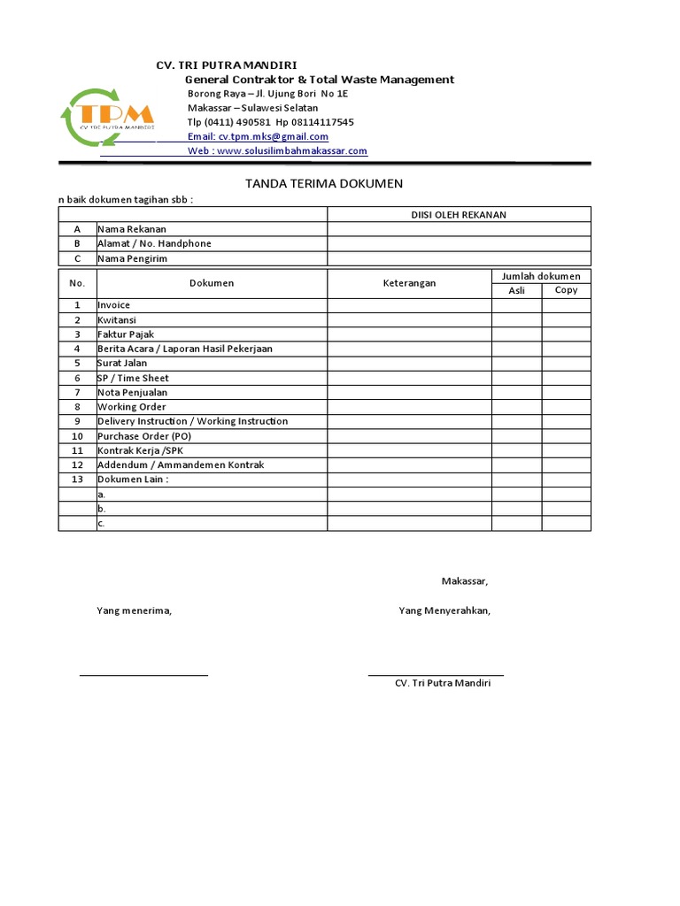 Tanda Terima Invoice PDF