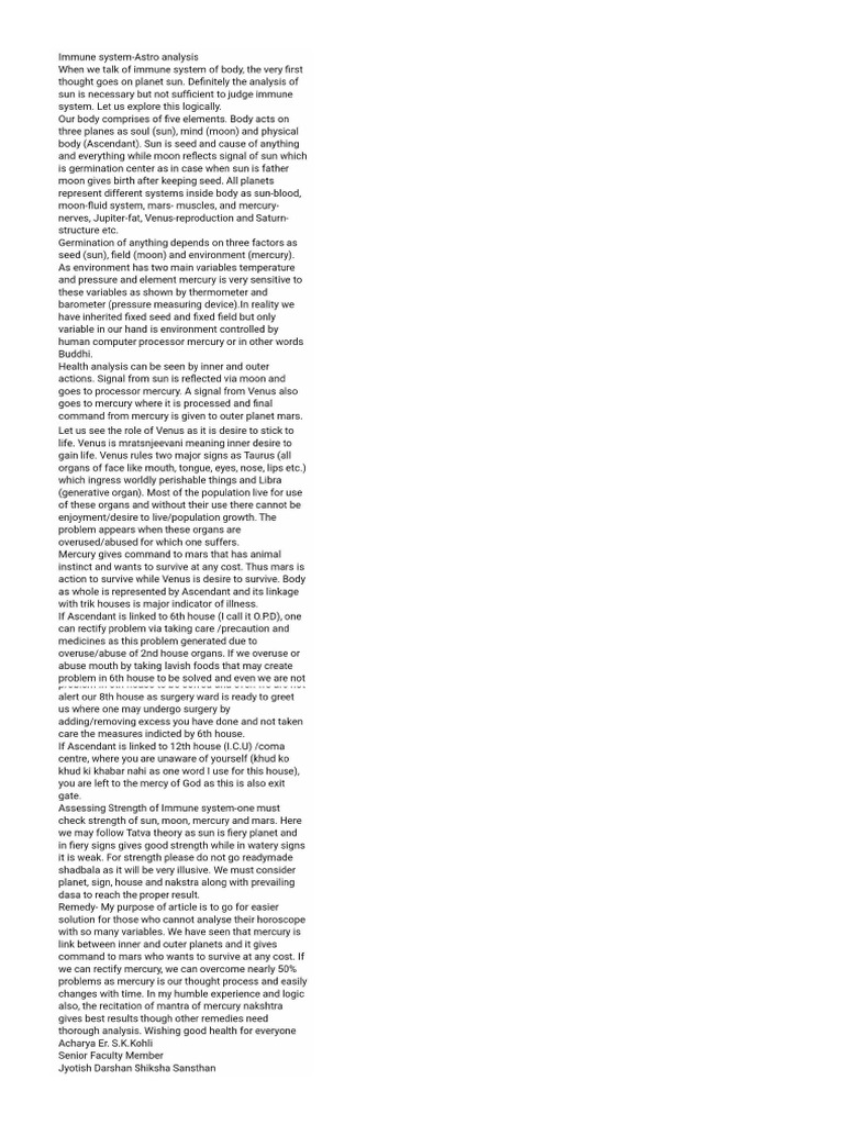 Immune System Astrology PDF