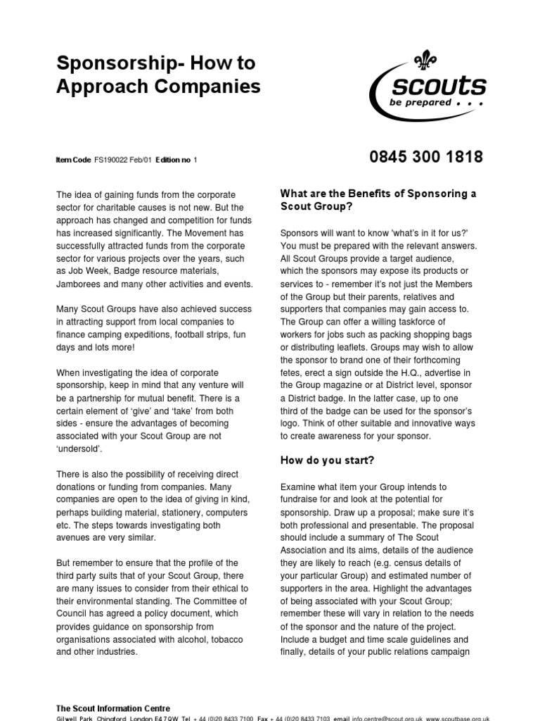Corporate Sponsorship for Scout Groups | PDF | Sponsor (Commercial ...