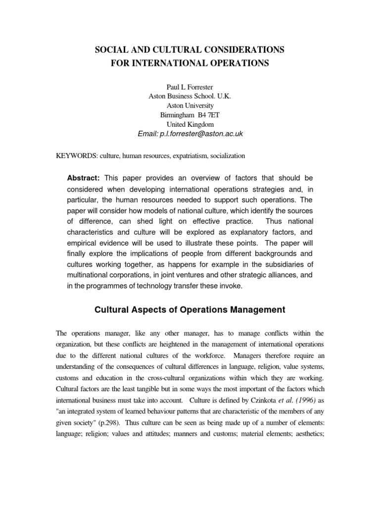 Social and Cultural Considerations For International Operations | PDF