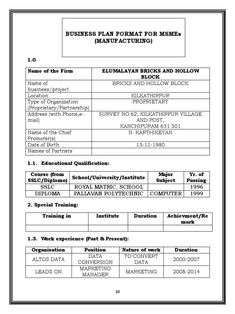 MSME BRICK AND BLOCK BUSINESS PLAN PDF Depreciation Marketing