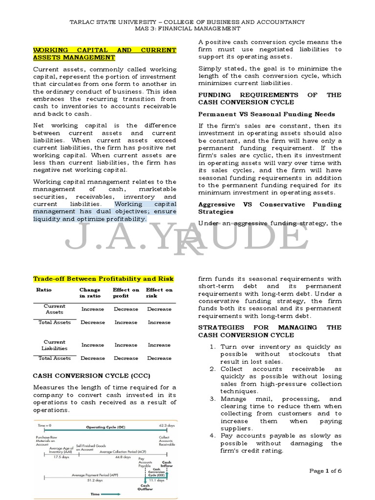 3 Working Capital And Current Assets Management Pdf Working Capital