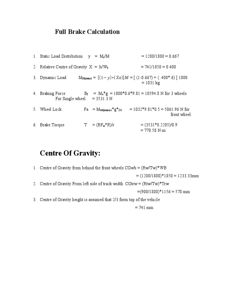 Full Brake Calculation Centre of Gravity PDF