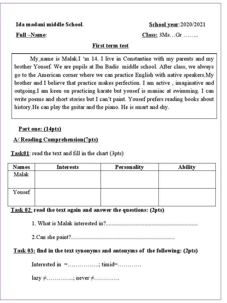 3ms Test by Mrs - Benghalia.c | PDF | Human Communication | Communication