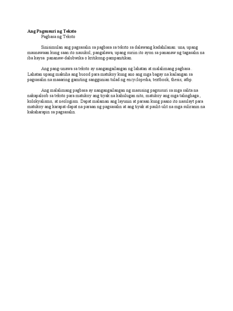 Ang Pagsusuri NG Teksto | PDF