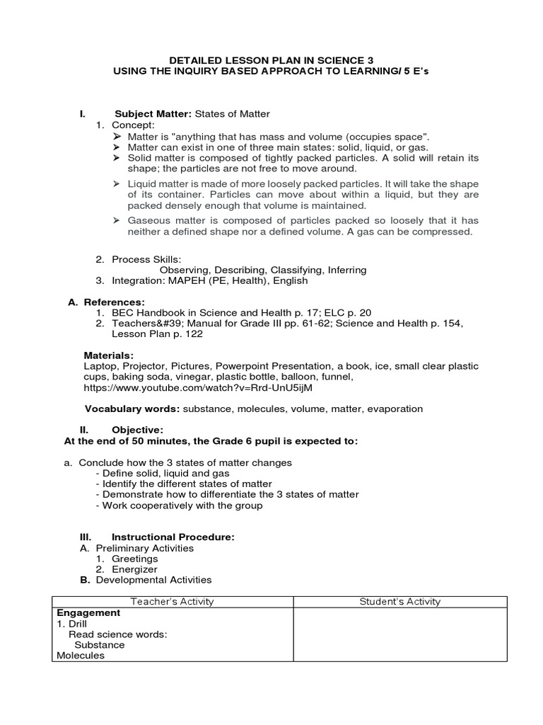 Inquiry-Based Lesson Plan: States of Matter | PDF | Ice | Matter