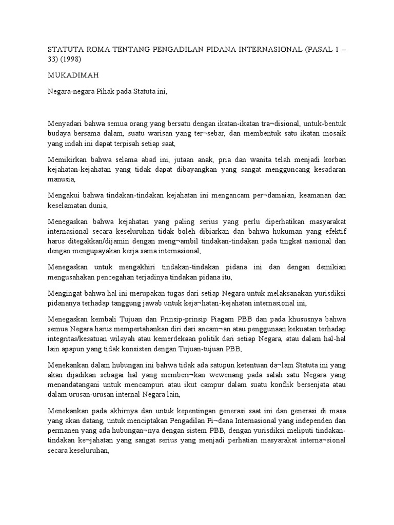 Statuta Roma Pengadilan Pidana Internasional | PDF
