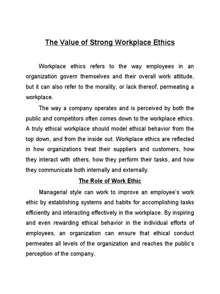 The Value of Strong Workplace Ethics | PDF | Integrity | Employment