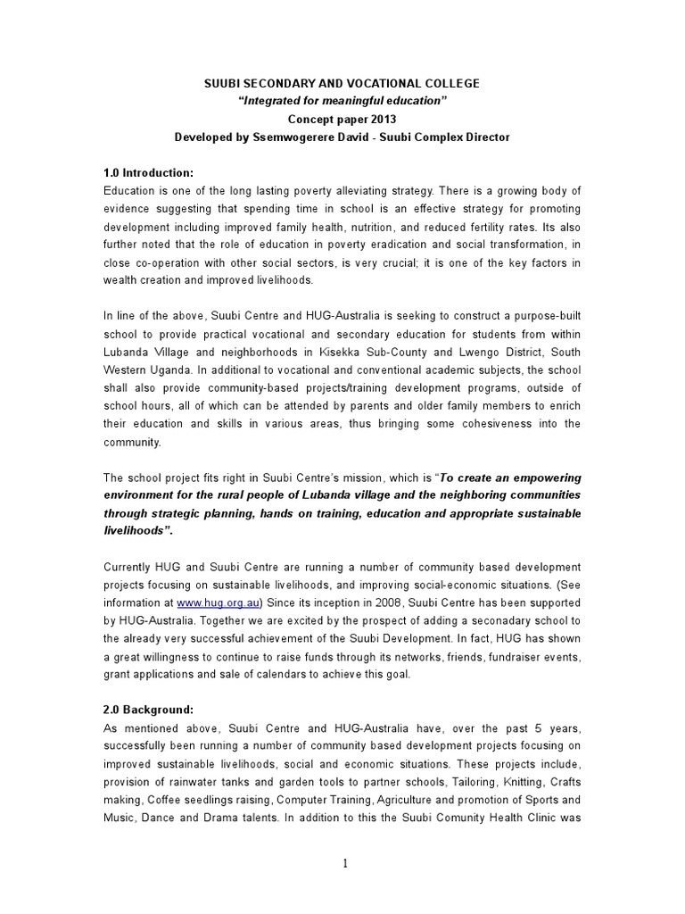 Suubi Secondary & Vocational College Plan | PDF | Vocational Education ...