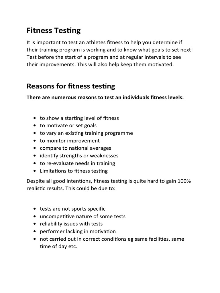 Reasons For Fitness Testing | PDF | Validity (Statistics) | Recreation