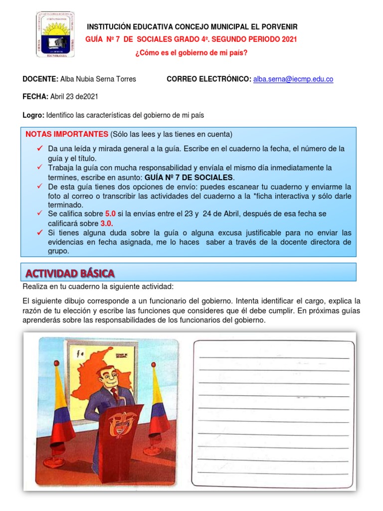 Guía de Sociales Grado 4º | PDF | Colombia | Democracia