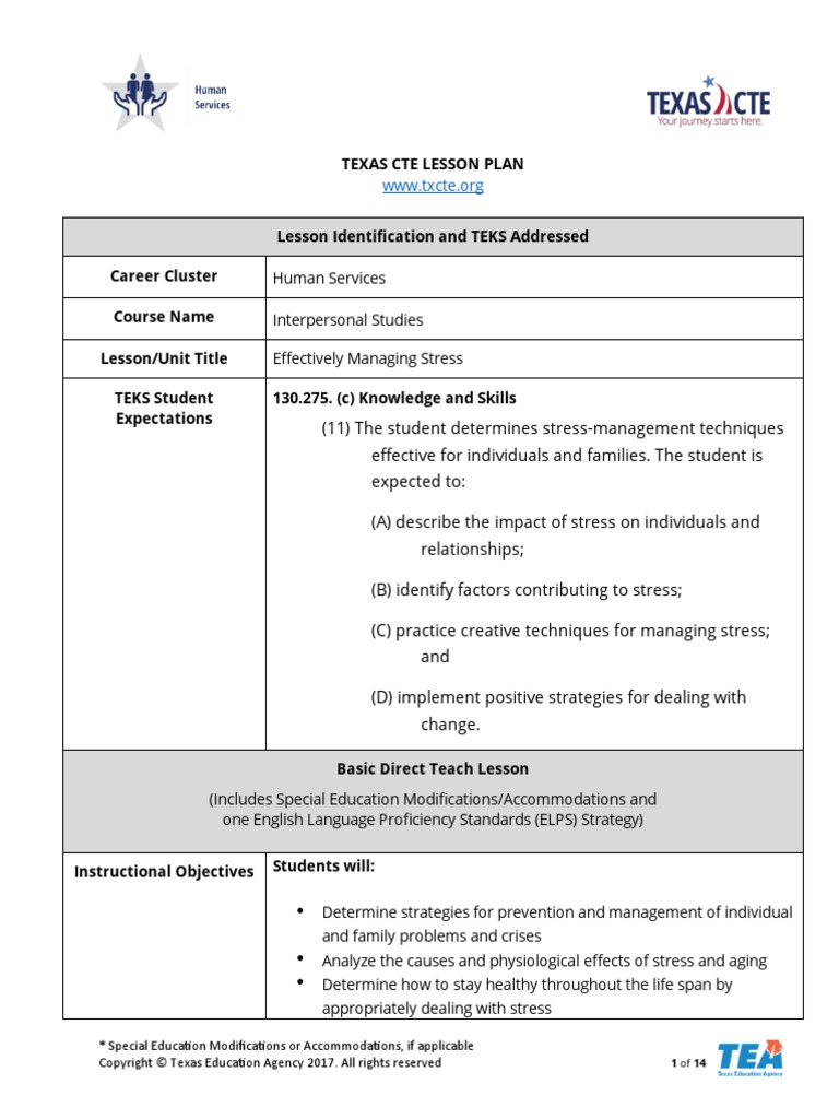 20155lesson Plan - Effectively Managing Stress - 0 | PDF ...