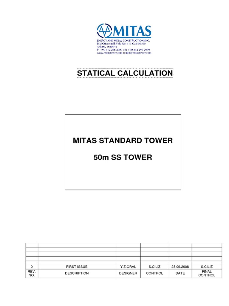 Statical Calculation of 50m Tower | PDF | Screw | Fracture
