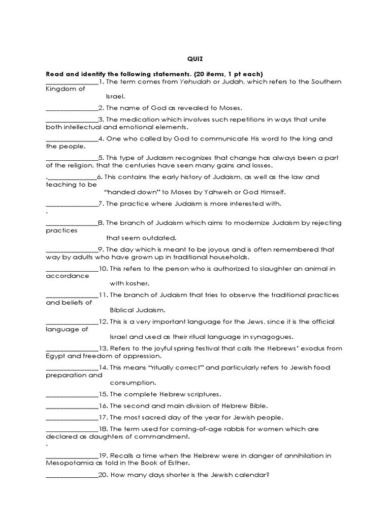 Quiz Read and Identify The Following Statements. (20 Items, 1 PT Each ...