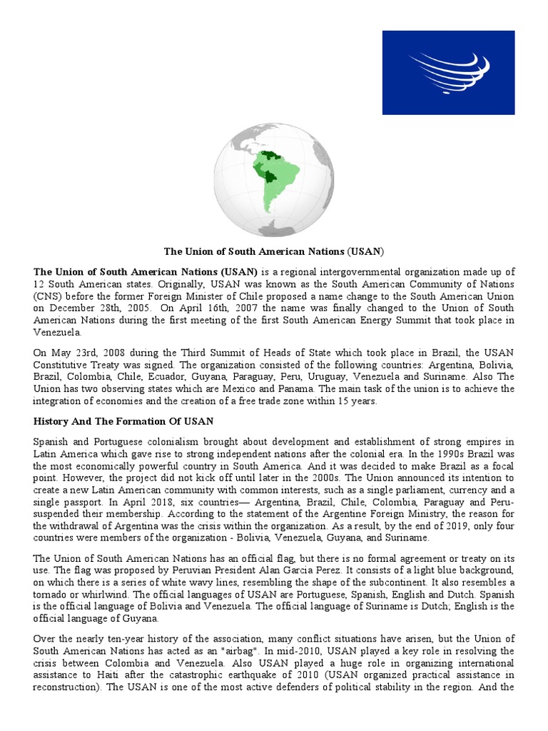 Overview of the Union of South American Nations | PDF | South America ...