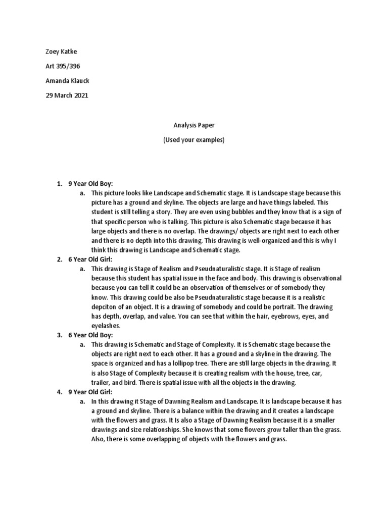 Art 395 396 Stages of Artistic Analysis Paper by Zoey Katke | PDF | Drawing