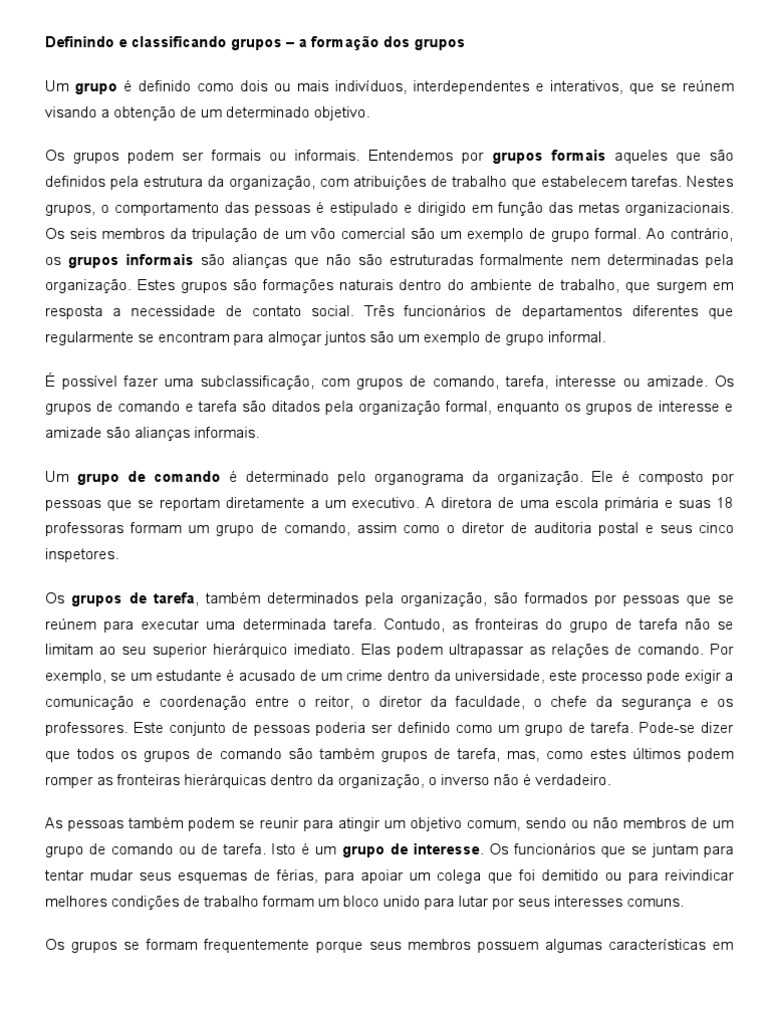 Definição e Tipos de Grupos Psicologia | PDF | Comportamento | Psicologia