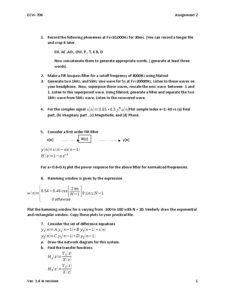 Audio Signal Processing Assignment Guide | PDF