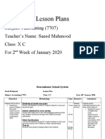 Lesson Plans: Subject: Accounting (7707) Teacher's Name: Saeed Mahmood Class: X C For 2 Week of January 2020