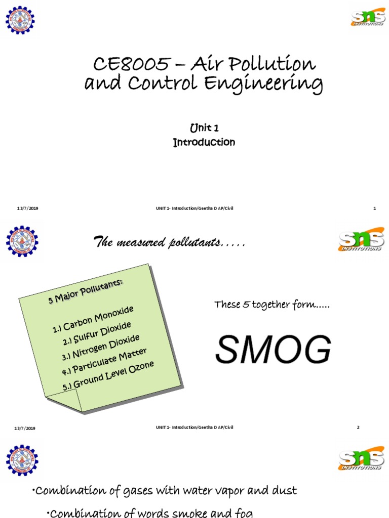 CE8005 - Air Pollution and Control Engineering: Unit 1 | PDF | Law ...