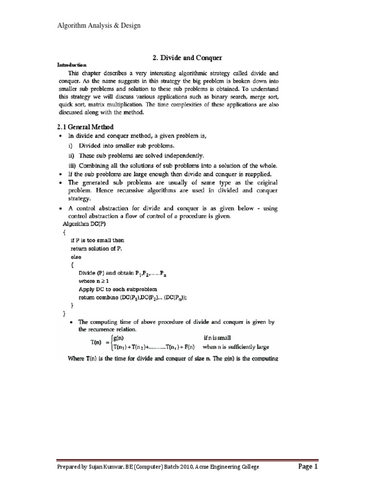 Unit 2 Divide and Conquer | PDF | Mathematical Logic | Algorithms And ...