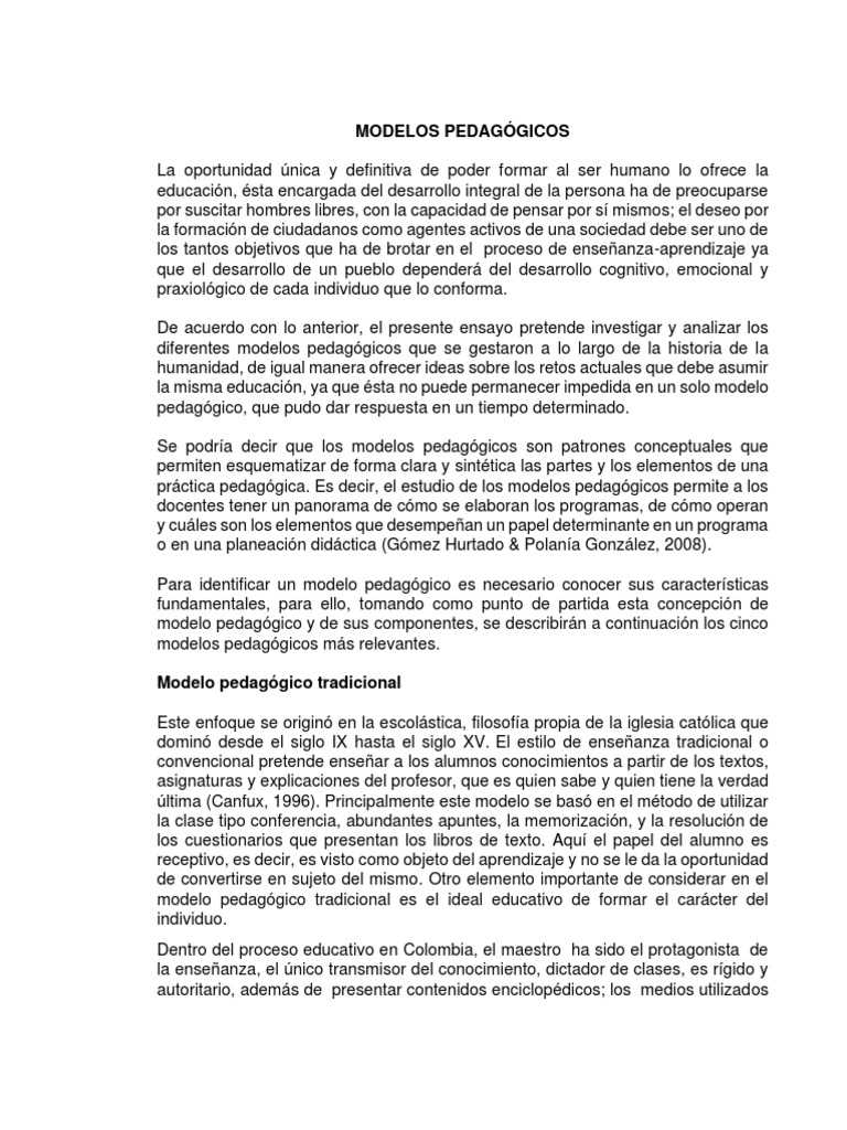 Modelos Pedagógicos | PDF | Pedagogía | Aprendizaje