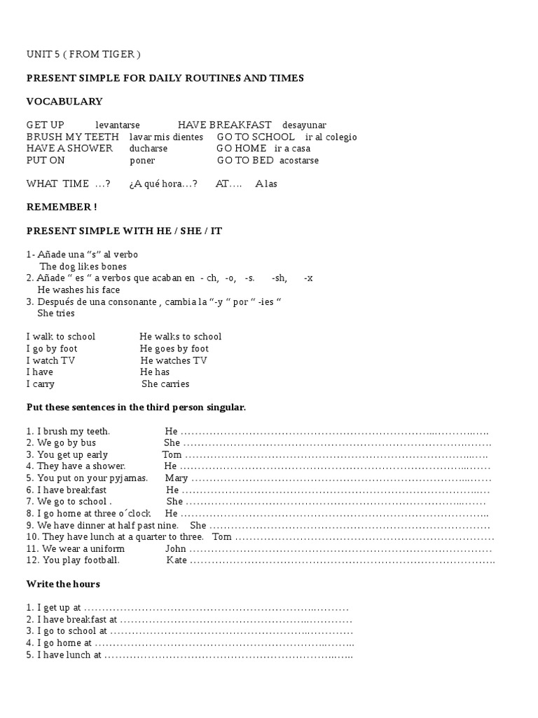 Present Simple Daily Routines Guide | PDF | Eating Behaviors Of Humans ...