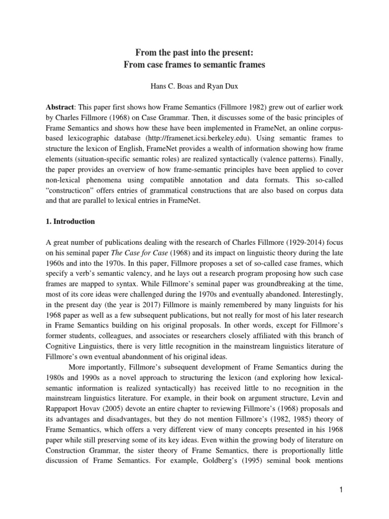From Case Frames to Semantic Frames | PDF | Semantics | Interpretation ...