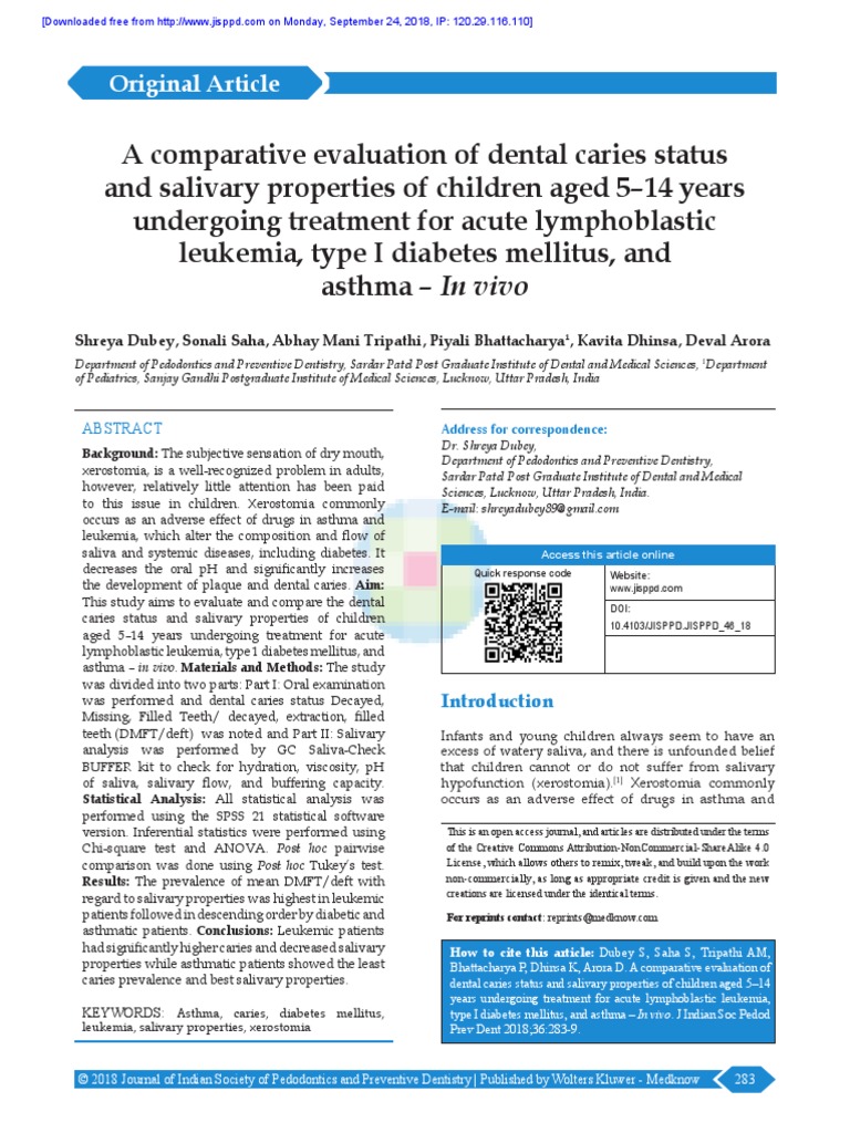 Dental Caries and Salivary Properties in Children | PDF | Dentistry ...