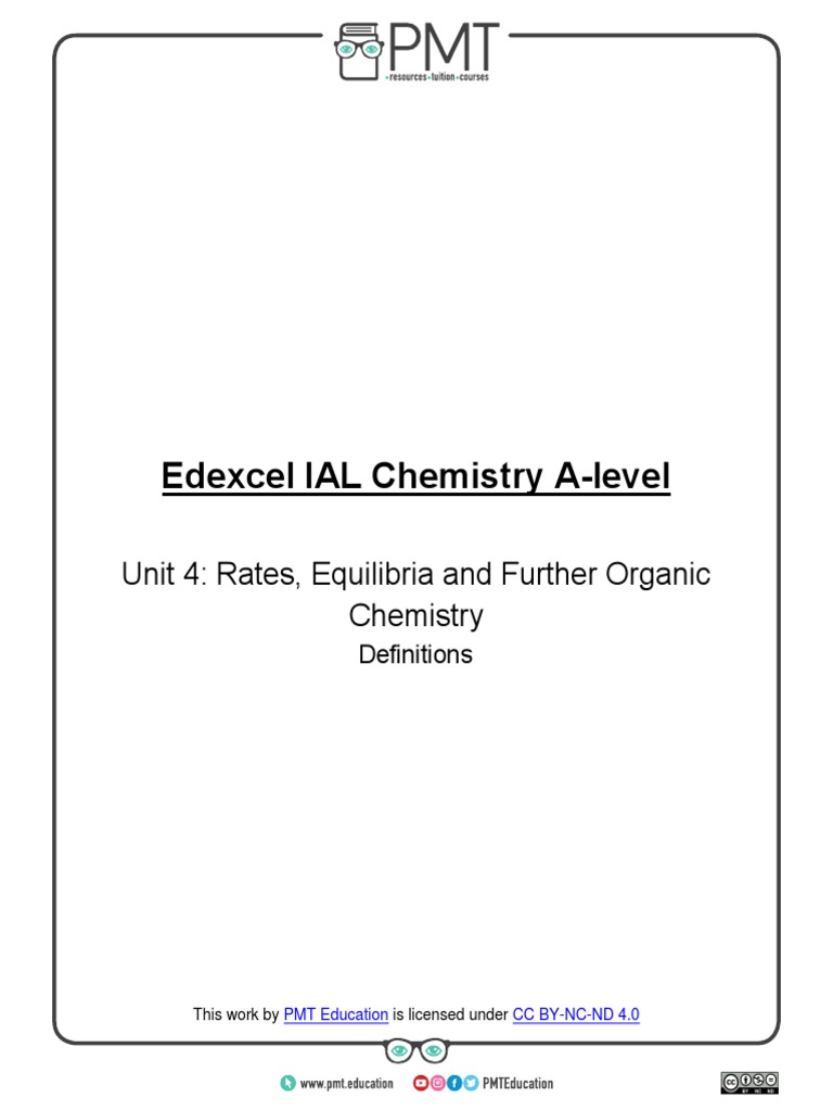 Edexcel IAL Chemistry A-Level: Unit 4: Rates, Equilibria and Further ...
