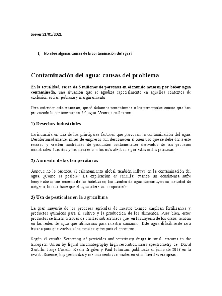 Causas de la Contaminación del Agua | PDF | La contaminación del agua ...