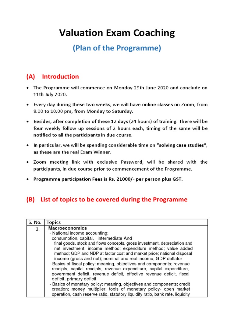 Valuation Exam Coaching Program Details | PDF | Bonds (Finance) | Fixed ...
