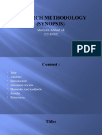 Research Methodology (Synopsis) : Mariyam Arshad Ali 1723105022