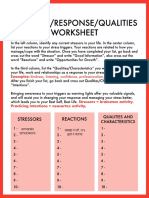 Brain Science Stressor Reactions Qualities Worksheet