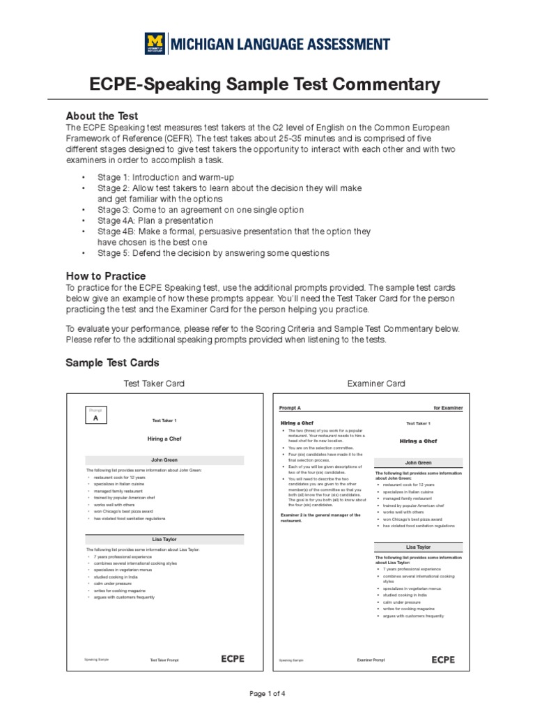 ECPESpeaking Sample Test Commentary PDF Fluency Test (Assessment)
