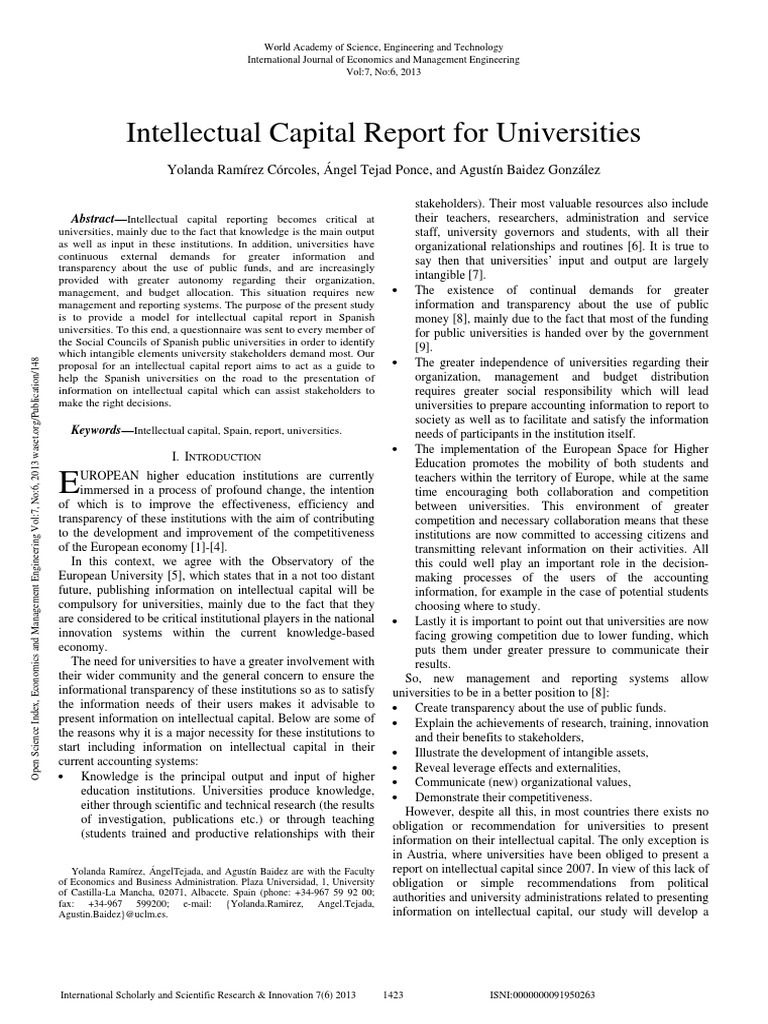 Intellectual Capital Report For Universities | PDF | University | Resource