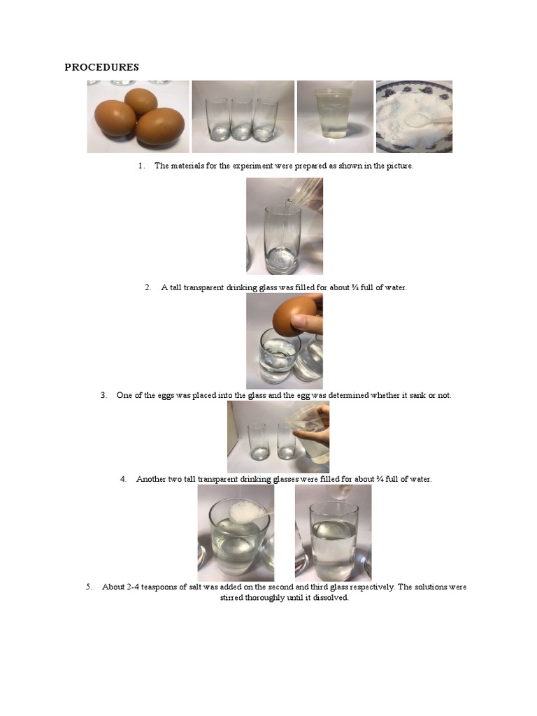 Floating Egg Experiment Procedure | PDF | Wellness