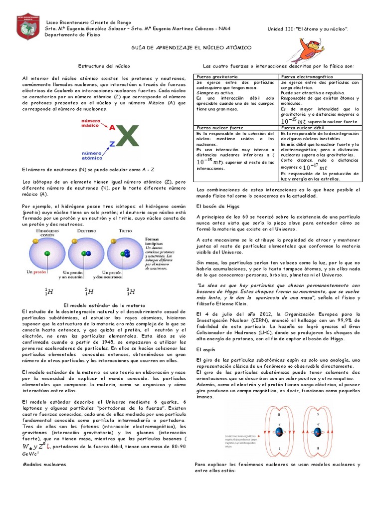 Guía De Aprendizaje El Núcleo Atómico 2019 Pdf Desintegración