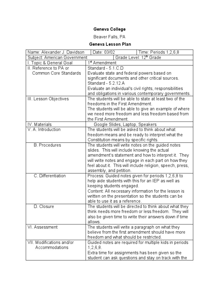 Geneva Lesson Plan 1st Amendment | PDF | First Amendment To The United ...