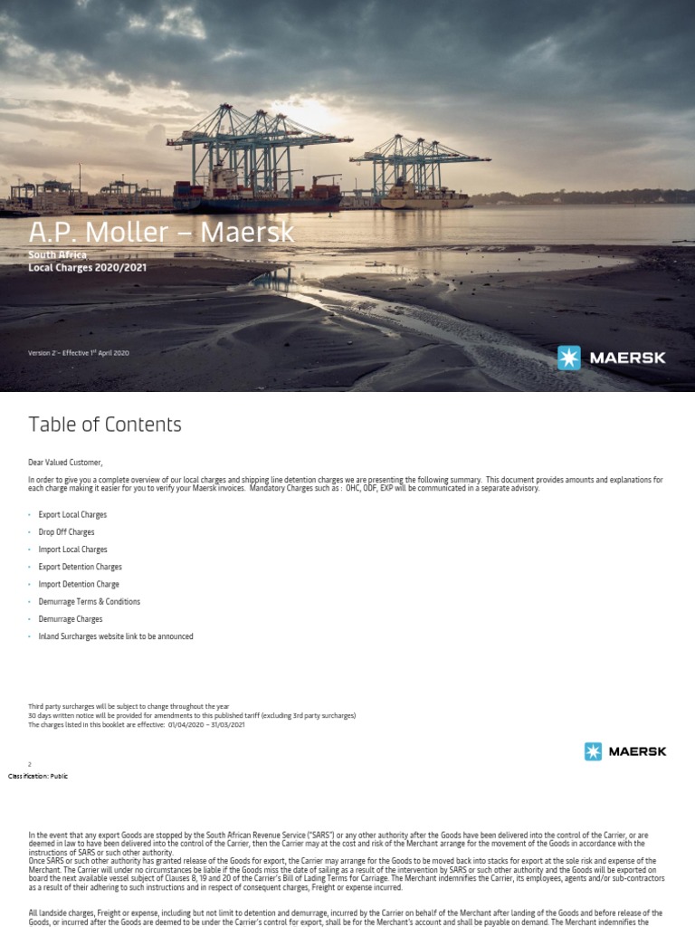 A.P. Moller Maersk South Africa Local Charges 2020/2021 PDF