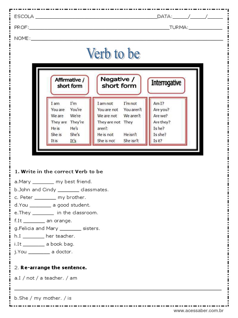 English Verb To Be Exercises | PDF
