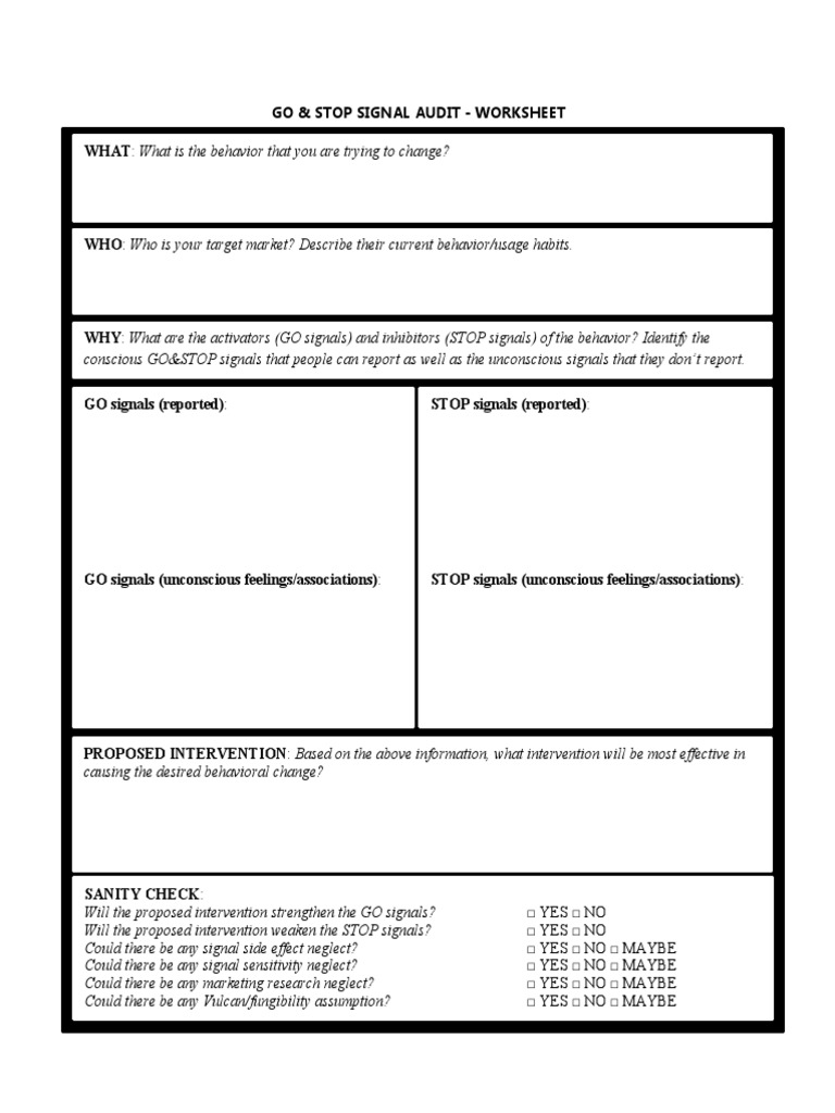 Go Stop Signal Audit Worksheet PDF