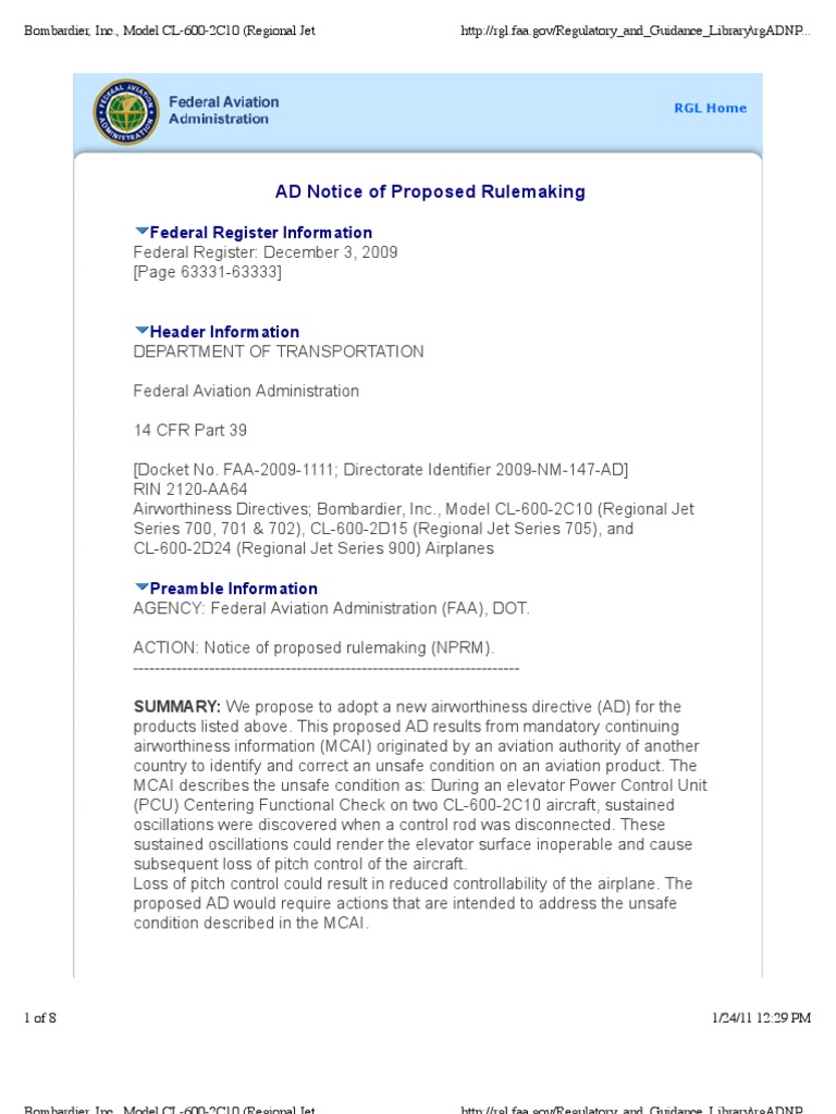 Airworthiness Directive Bombardier/Canadair 091203 (1111) | PDF ...
