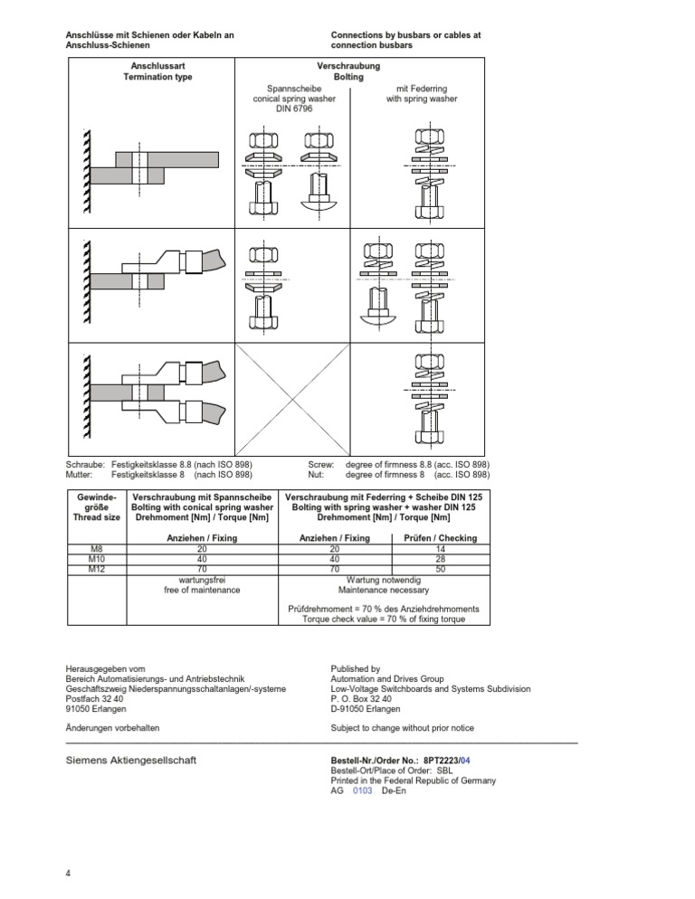 Torque Setting Sivacon 8PT | PDF