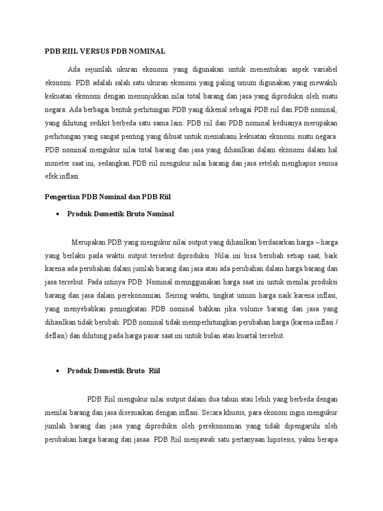 Perbandingan PDB Riil dan Nominal | PDF