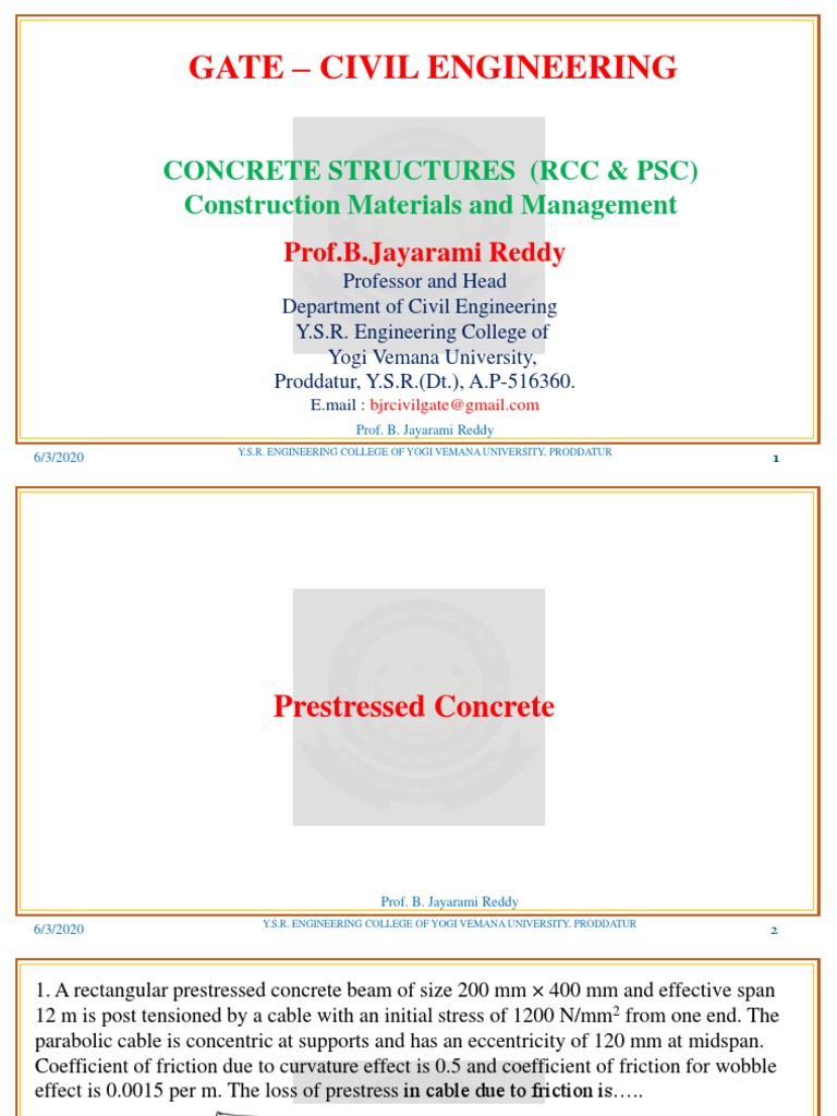 Gate Civil Engineering Concrete Structures Rcc Psc Construction Materials And Management Pdf Prestressed Concrete Beam Structure