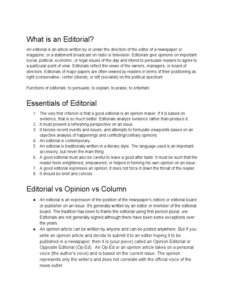 Essentials Of Editorial Pdf Reason Argument