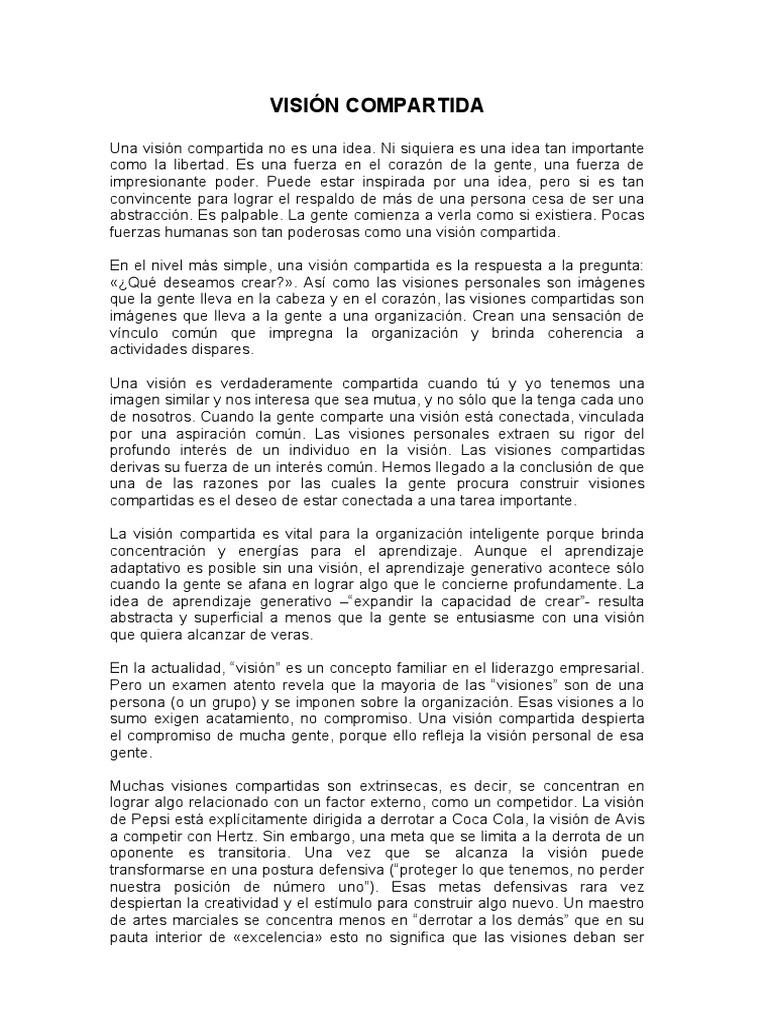 VISiÓN COMPARTIDA | PDF | Planificación estratégica | Aprendizaje