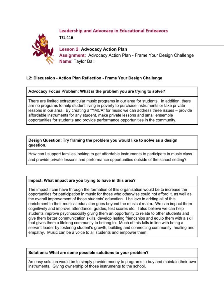 l2 Advocacy Action Plan Frame Your Design Challenge Taylor Ball PDF Poverty Poverty